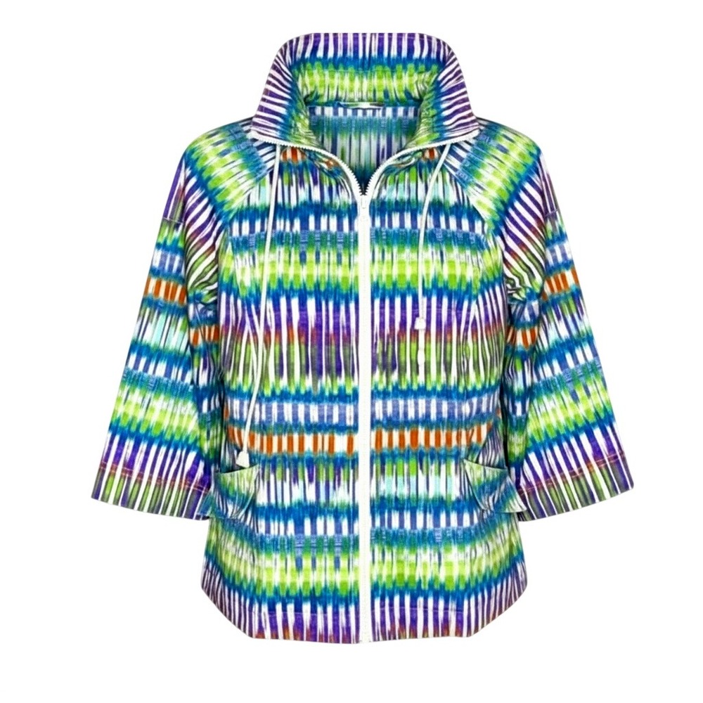 VTG Berek Zip-Up Jacket Top COTTON STRETCH TWILL Multi-Color Abstract Stripes M